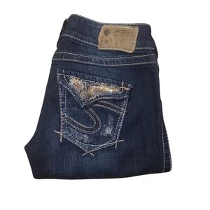 Y2K Silver Jeans Womens Mckenzie Distressed Ripped Sequin Pockets 26x32